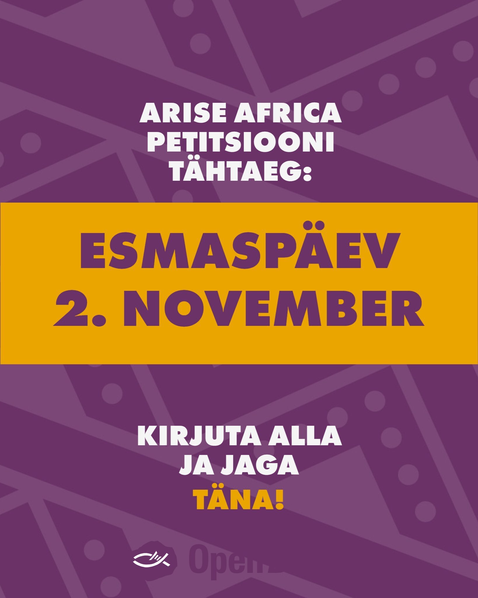 Arise Africa petitsiooni tähtaeg: esmaspäev, 2. november